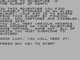 Adventure A - The Planet of Death (1982)(Artic Computing)